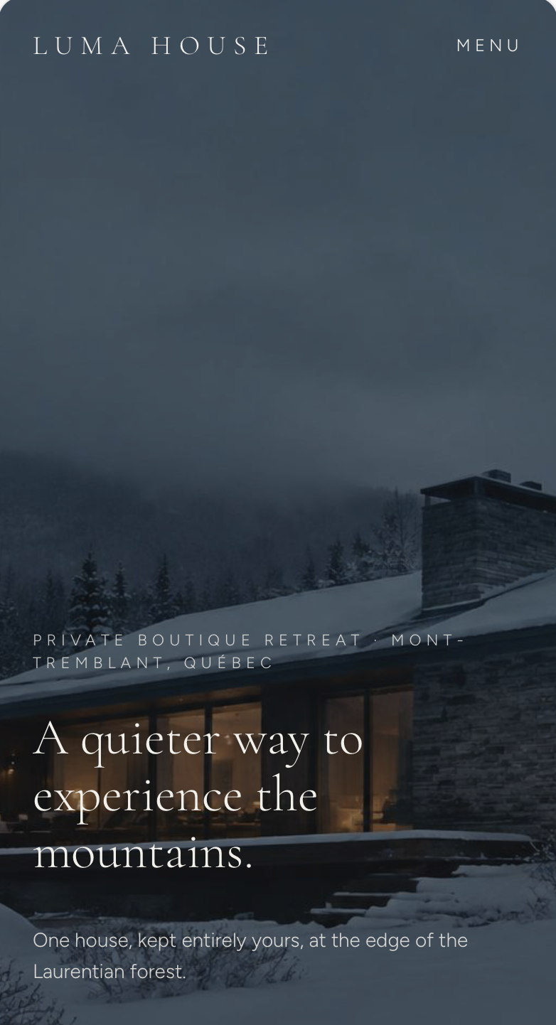 Luma House homepage on mobile