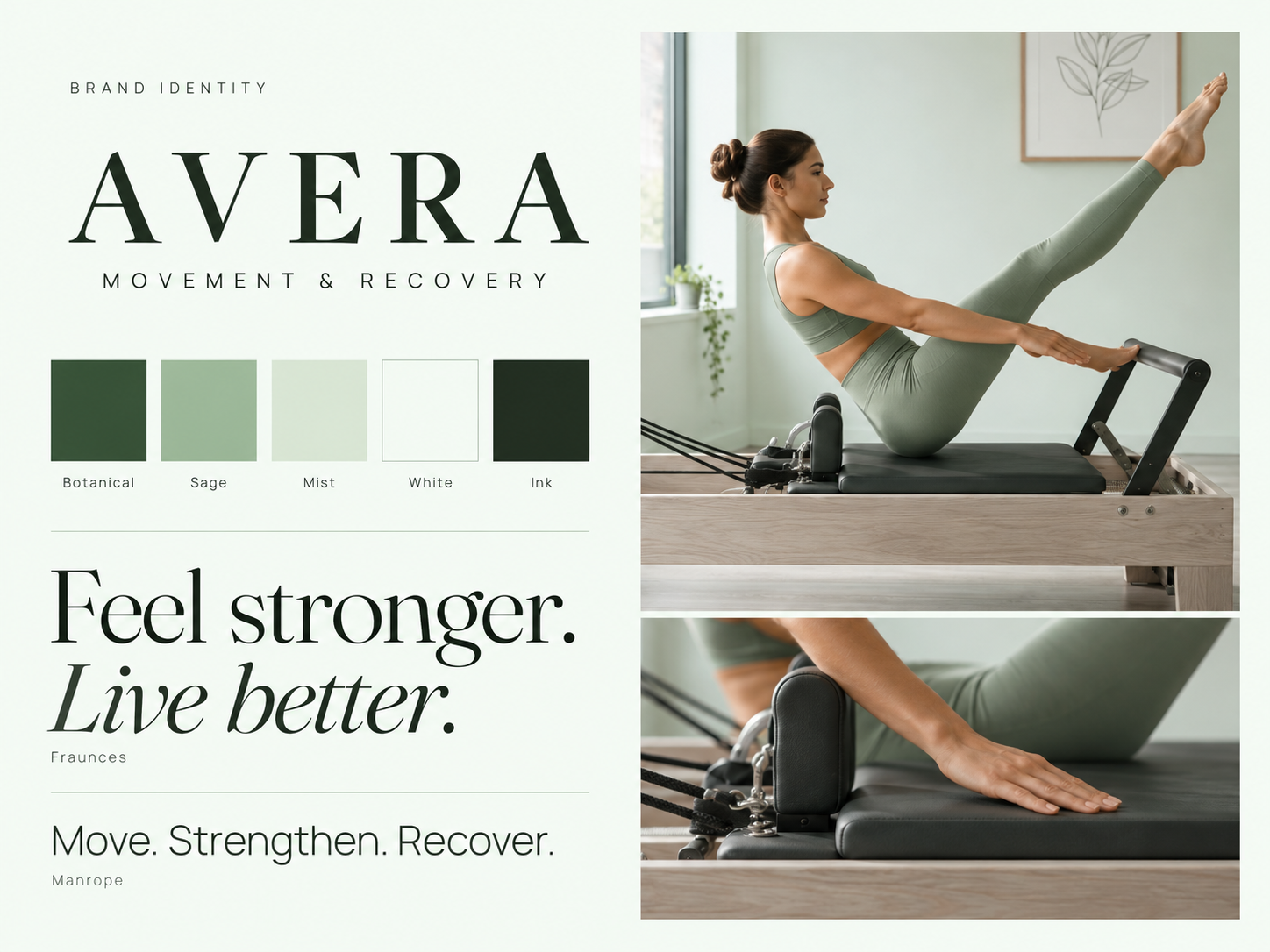 Avera brand identity board with logo, palette and typography