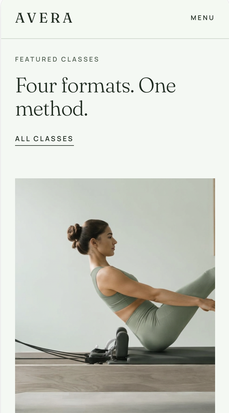 Avera featured classes page on mobile