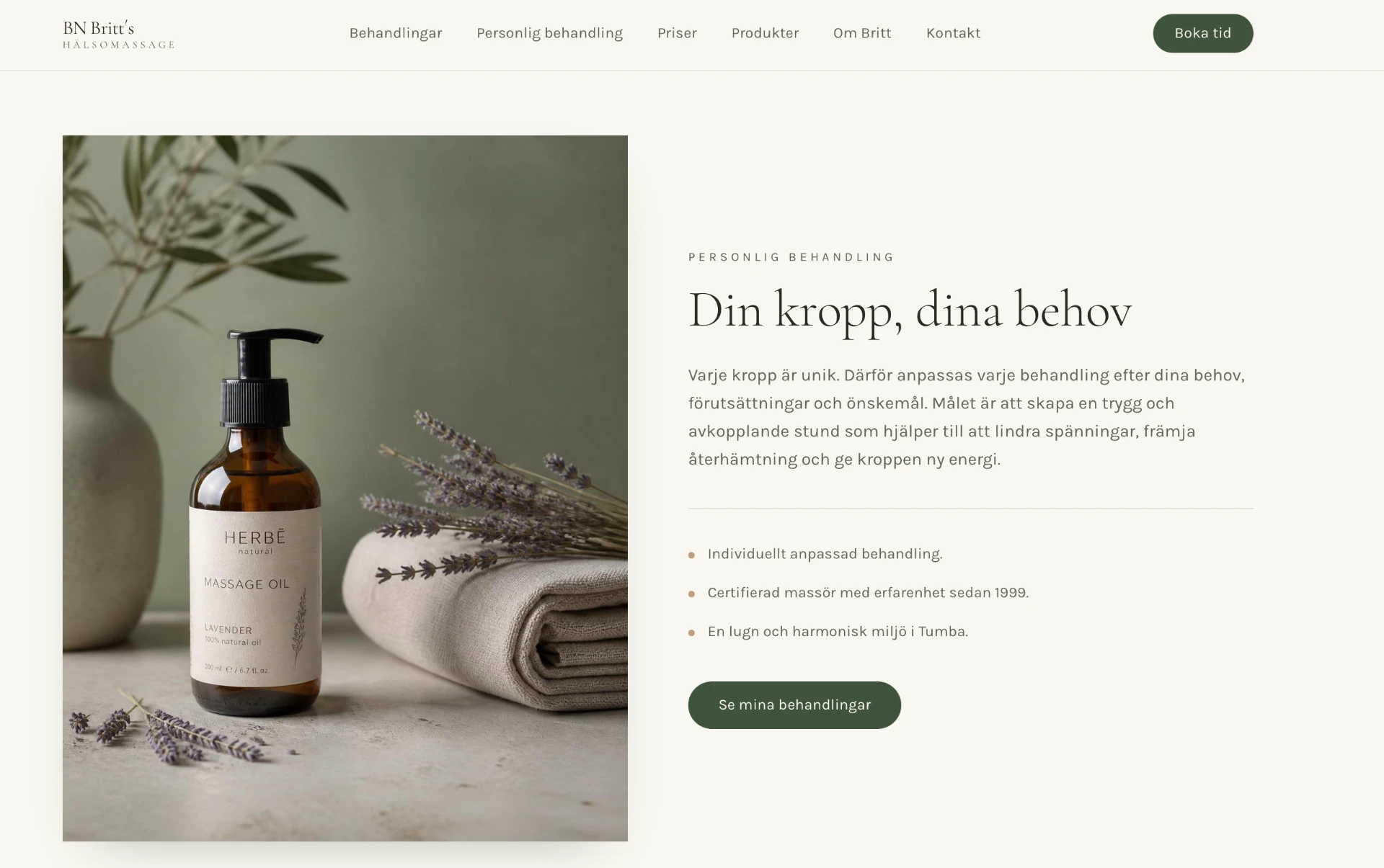 Britt's Hälsomassage personal treatment page
