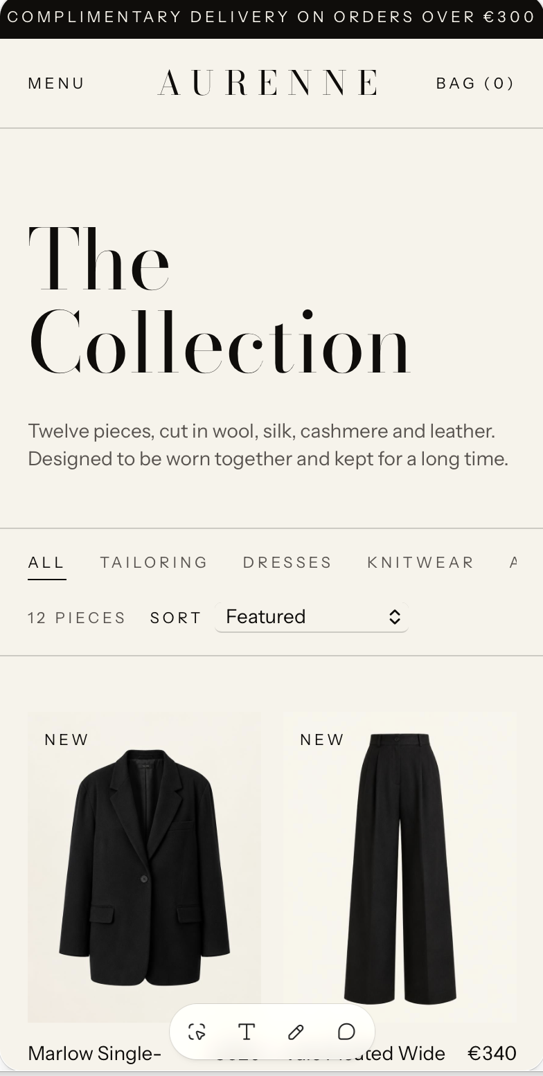 Aurenne shop on mobile