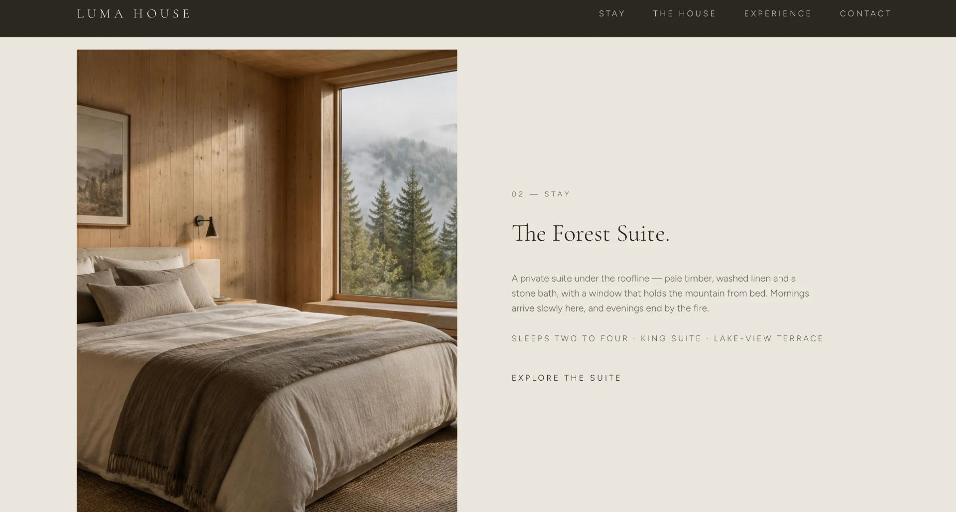 Page de la Forest Suite de Luma House